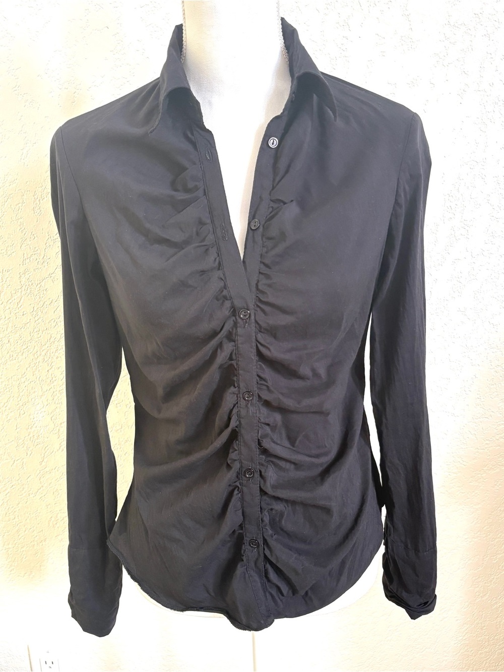 H&M Black Women's Ruched Button-Down Shirt 6